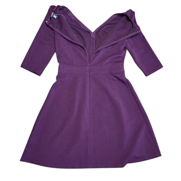 Chaps Women’s Purple Fit & Flare Textured 3/4 Sleeve V-Neck Party Dress Sz 6 NWT - Picture 7 of 11